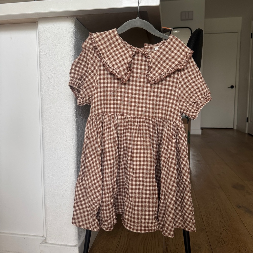 Rylee & Cru Brown Checkered Dress with Peter Pan Collar - size 6-7y
